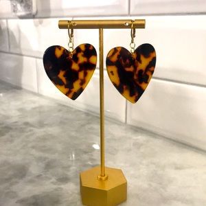 Tortoise shell heart valentine earrings gold
